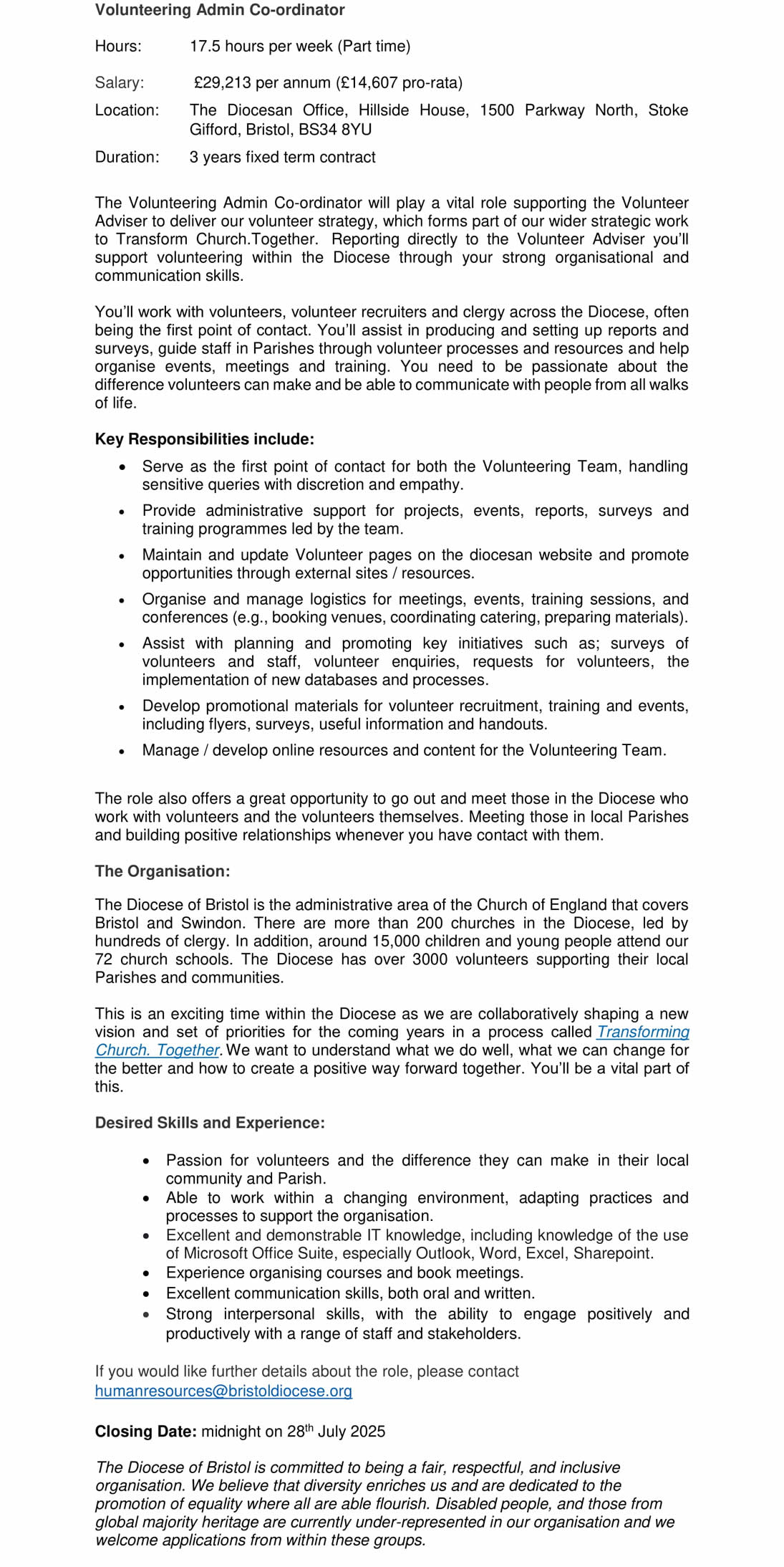 Volunteering Admin Co-ordinato
