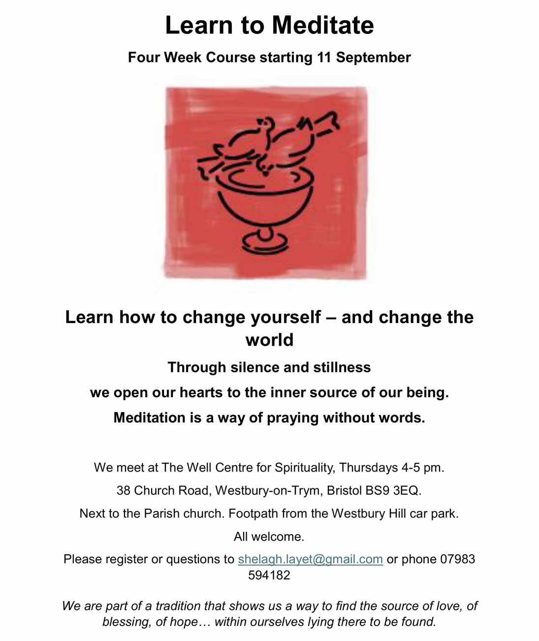Flyer 'Learn to Meditate' Sept
