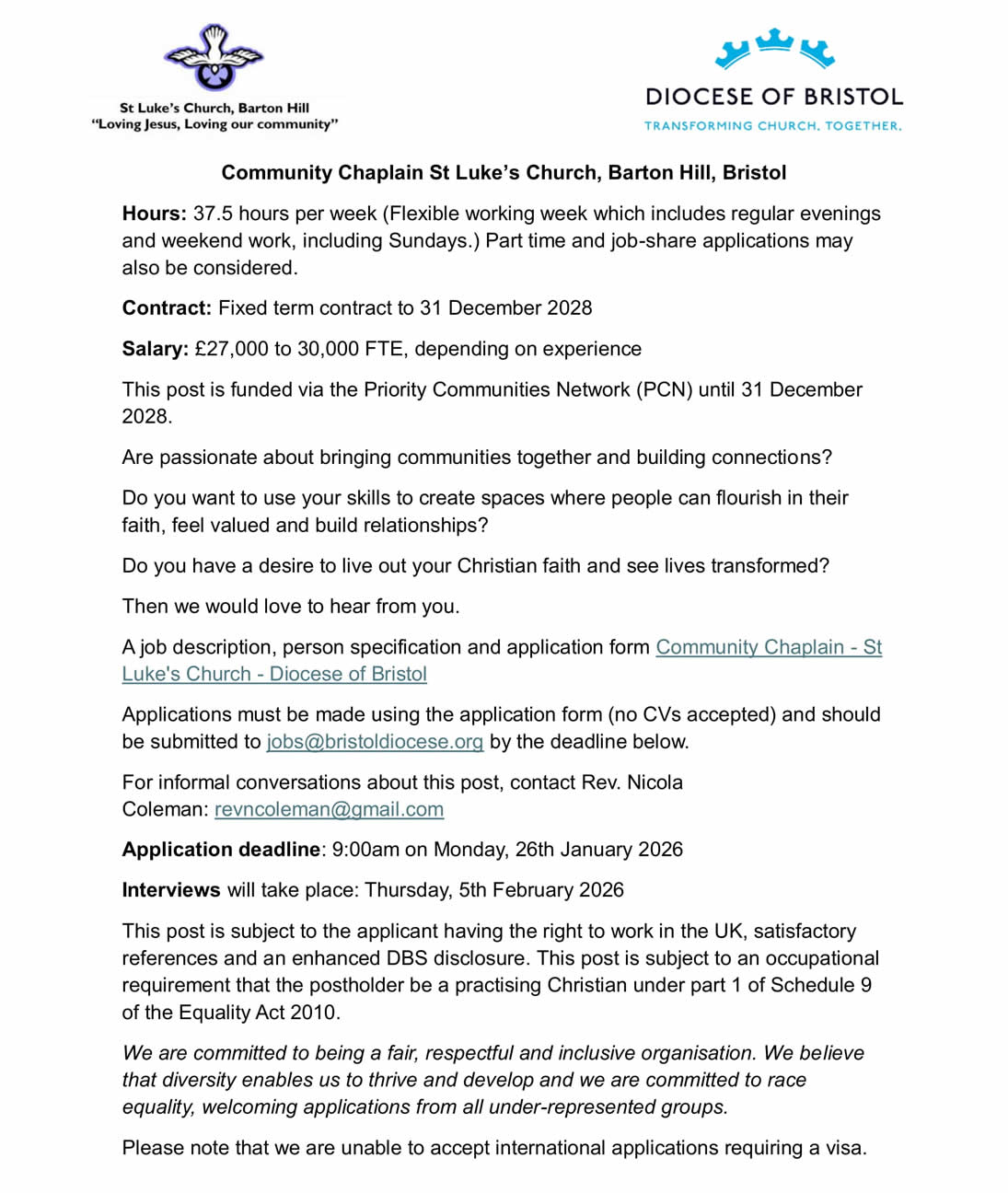 Advert - Community Chaplain-1